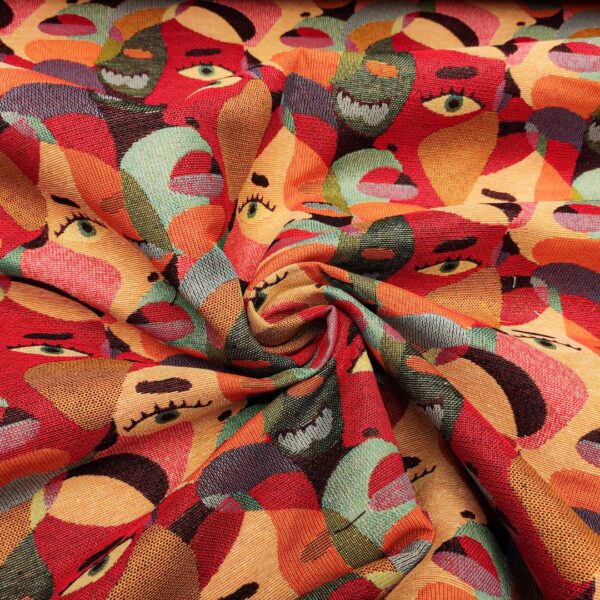 Tessuto per arredo Gobelin a fantasia motivo astratto tiffany - rosso - arancio - verde