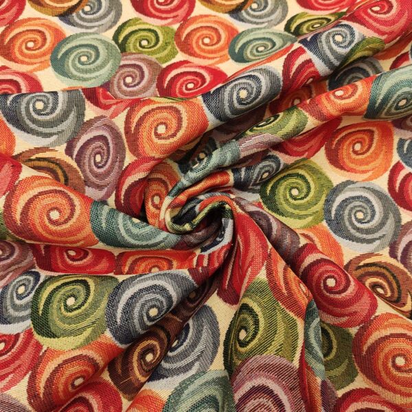 Tessuto per arredo Gobelin a fantasia motivo geometrico beige - arancio - viola - bordeaux