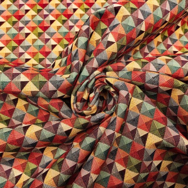 Tessuto per arredo Gobelin a fantasia motivo rombo piccolo beige - azzurro - verde - giallo - rosso