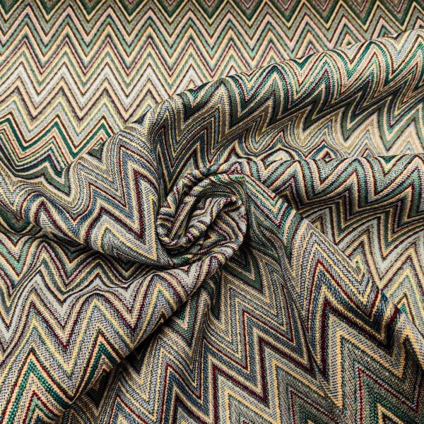 Tessuto per arredo Gobelin a fantasia motivo geometrico beige - bordeaux-azzurro - verde