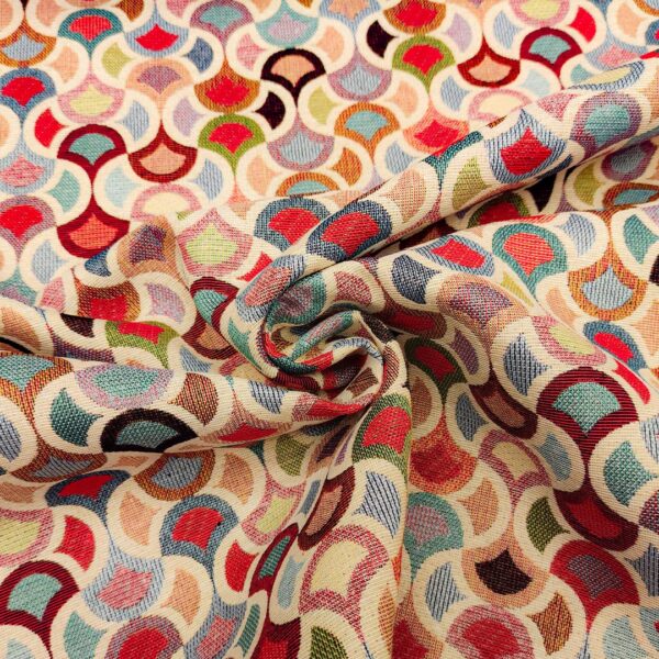 Tessuto per arredo Gobelin a fantasia motivo geometrico beige - carta da zucchero - bordeaux - arancio