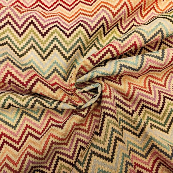 Tessuto per arredo Gobelin a fantasia motivo geometrico beige - verde - fucsia - rosso - bordeaux