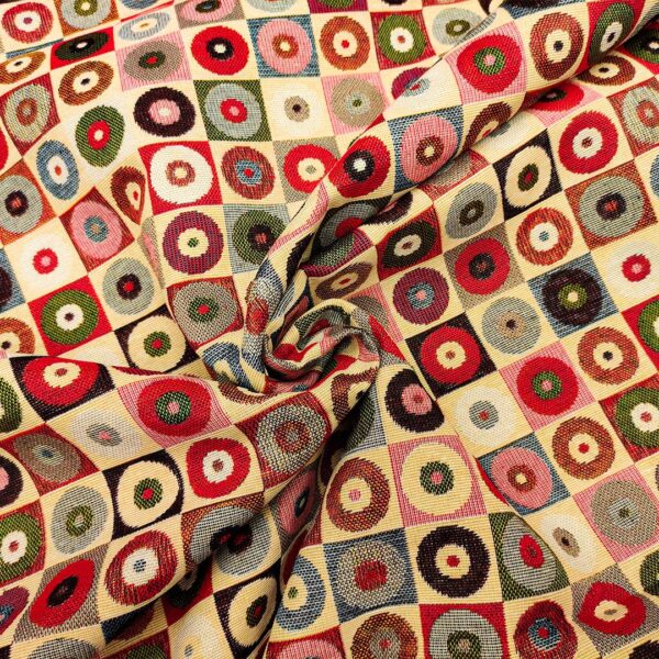 Tessuto per arredo Gobelin a fantasia motivo geometrico beige - verde - rosso - carta da zucchero