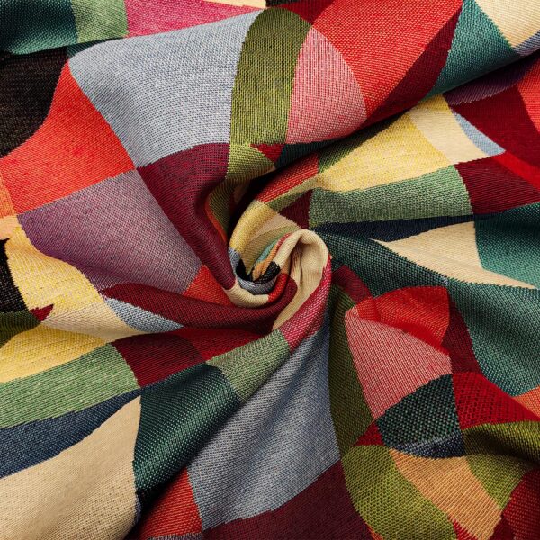 Tessuto per arredo Gobelin a fantasia motivo geometrico ottanio - vianccio - arancio - verde