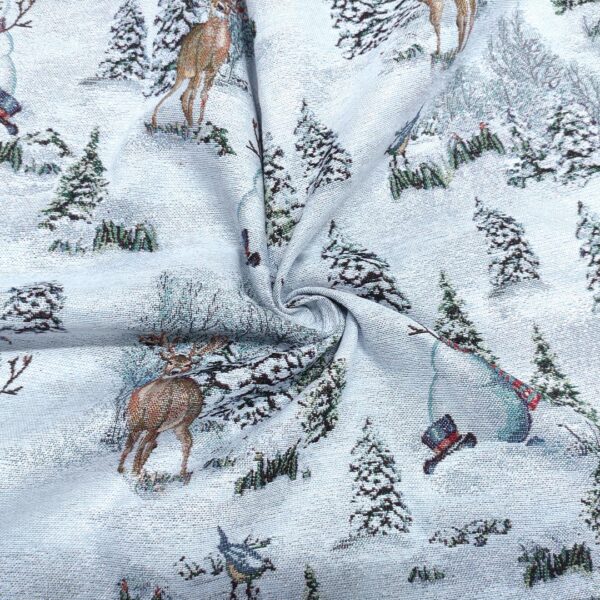 Tessuto per arredo Gobelin lurex natalizio a fantasia con cervi e alberi argento - grigio - verde