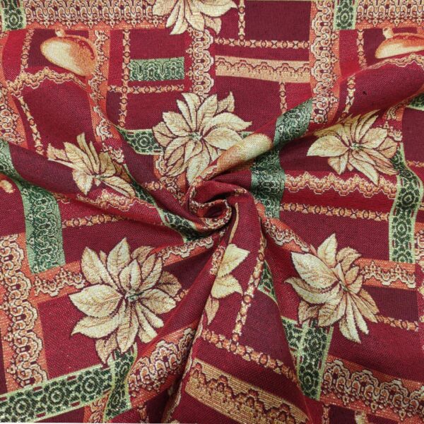 Tessuto per arredo Gobelin lurex natalizio a fantasia con stella di natale oro - rosso - bordeaux - verde