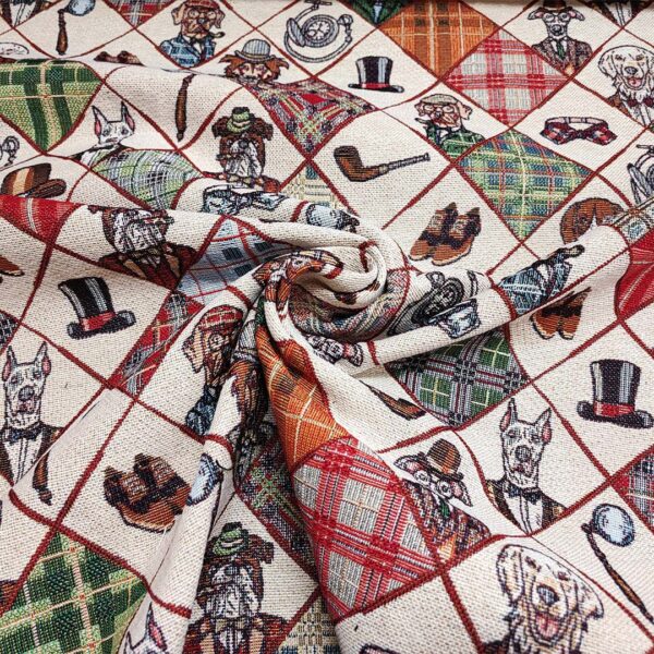 Tessuto Gobelin a fantasia motivo astratto panna - rosso - arancio - marrone