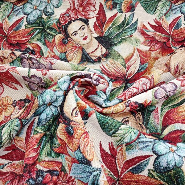 Tessuto Gobelin a fantasia motivo astratto rosso - verde - beige