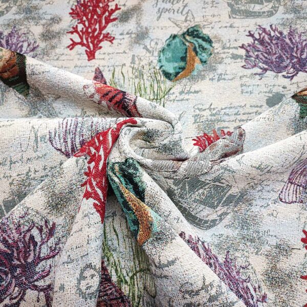 Tessuto Gobelin a fantasia motivo marino beige - rosso - verde