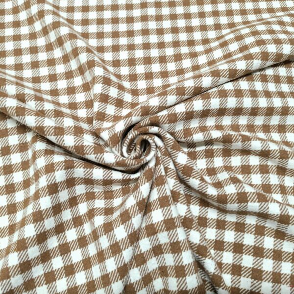 Tessuto per cappotto motivo quadri panna - tabacco
