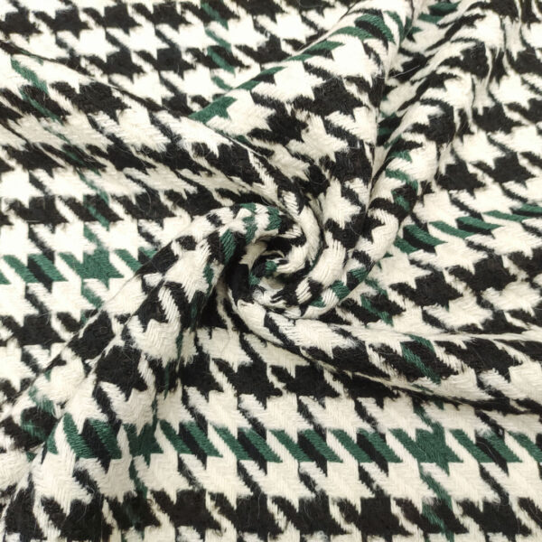 Tessuto per cappotto pettinato mano lana motivo pied de poule panna - nero - bottiglia