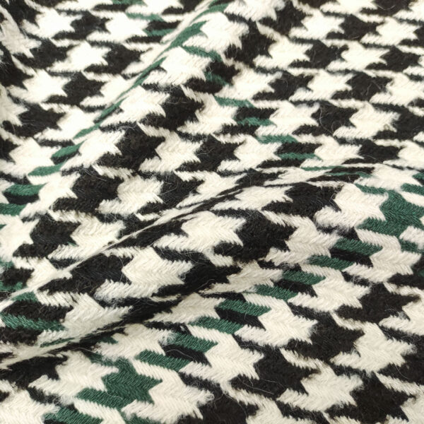Tessuto per cappotto pettinato mano lana motivo pied de poule panna - nero - bottiglia