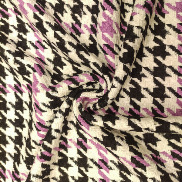 Tessuto per cappotto pettinato mano lana motivo pied de poule panna - nero - glicine