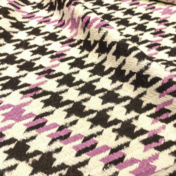 Tessuto per cappotto pettinato mano lana motivo pied de poule panna - nero - glicine