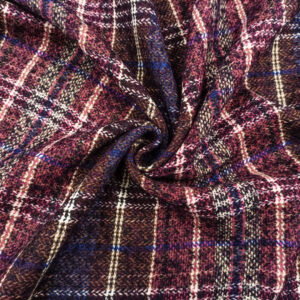 Tessuto per cappotto pettinato mano lana motivo quadri fucsia - blu elettrico - marrone