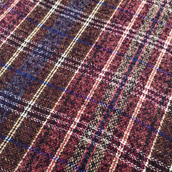 Tessuto per cappotto pettinato mano lana motivo quadri fucsia - blu elettrico - marrone