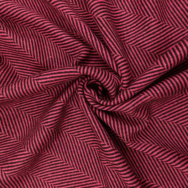 Tessuto per cappotto motivo spigato nero - fucsia