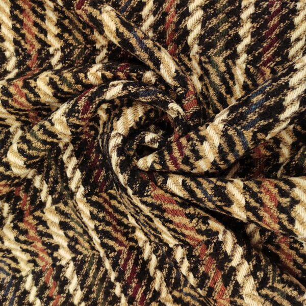 Tessuto per cappotto motivo tweed lurex cammello - coccio - panna - nero
