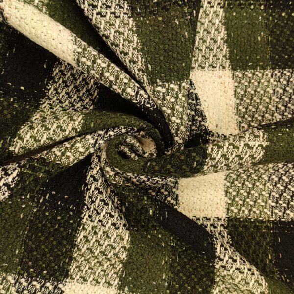 Tessuto per cappotto motivo tweed lurex nero - verde -panna - oro