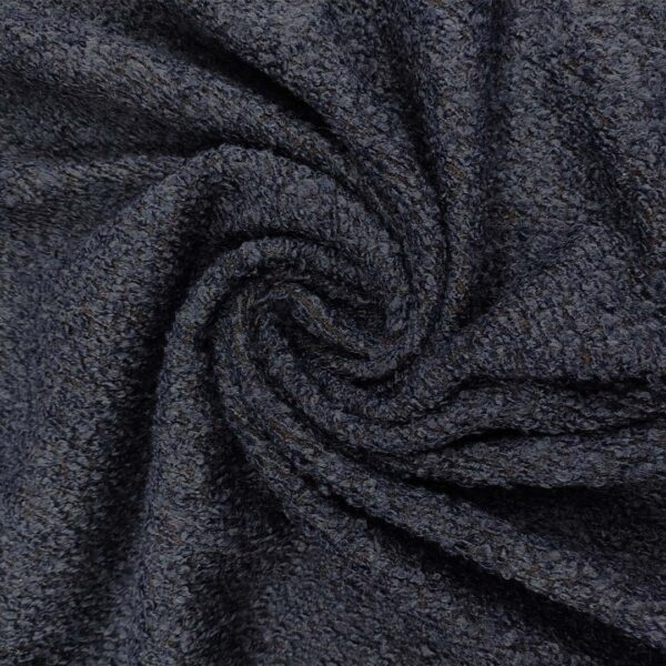 Tessuto per cappotto Bouclè tinta unita blu - nero