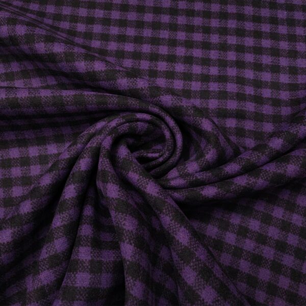 Tessuto per cappotto double face motivo Quadri - pied de poule nero - viola