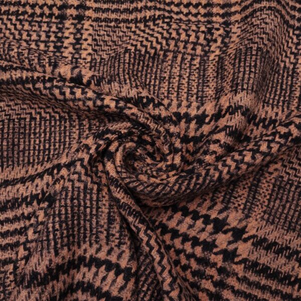 Tessuto per cappotto motivo principe di galles cammello - nero