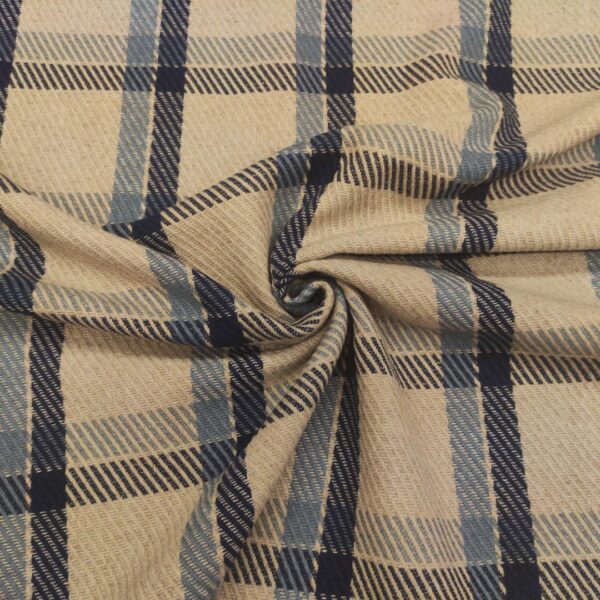 Tessuto per cappotto motivo quadri beige - carta da zucchero - blu