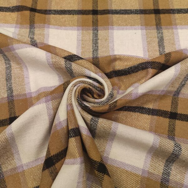 Tessuto per cappotto motivo quadri bianco - cammello - lilla - nero