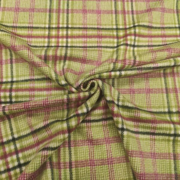Tessuto per cappotto motivo quadri fucsia - verde acido - bianco