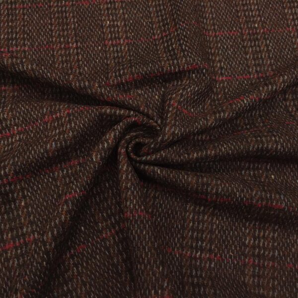Tessuto per cappotto motivo quadri marrone - rosso