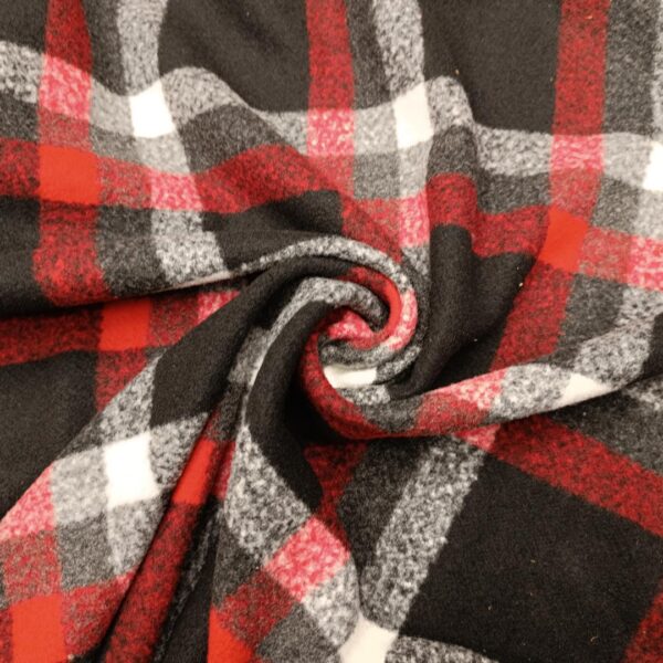 Tessuto per cappotto motivo quadri nero - rosso - bianco