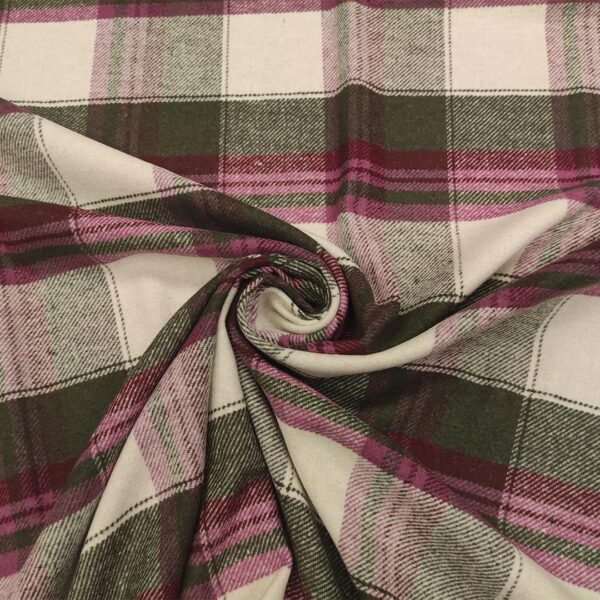 Tessuto per cappotto motivo quadri bianco - verde militare - magenta
