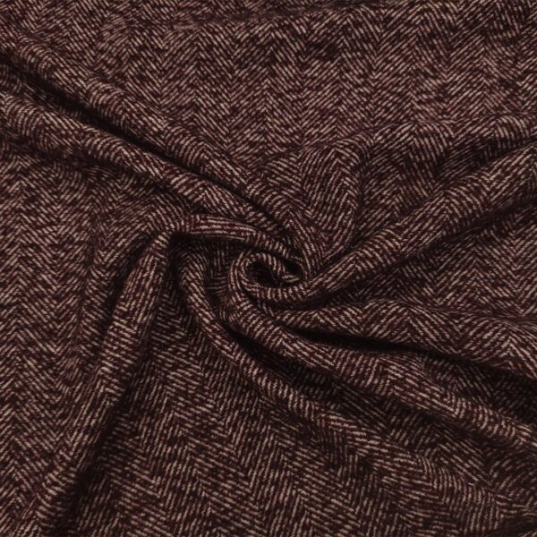 Tessuto per cappotto motivo spigato vinaccio - bianco