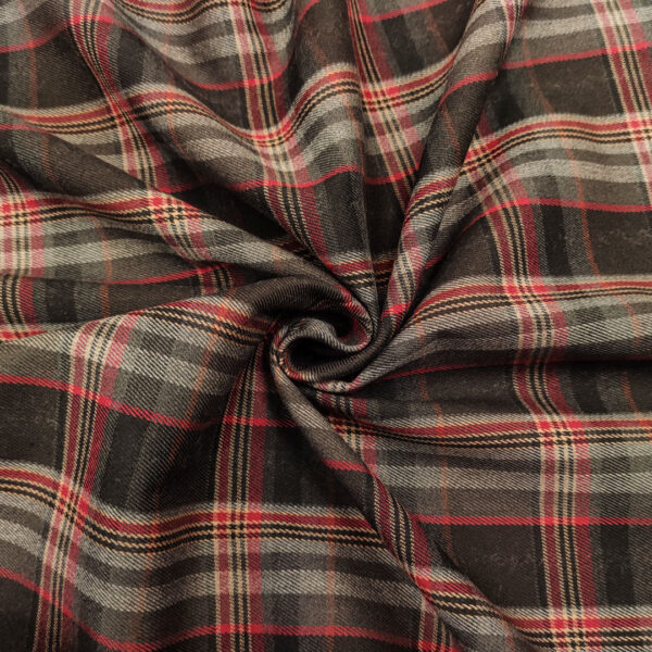 Tessuto pettinato mano lana elasticizzato motivo quadri nero - grigio - bordeaux