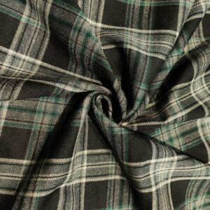 Tessuto pettinato mano lana elasticizzato motivo quadri nero - grigio - verde bosco - tortora