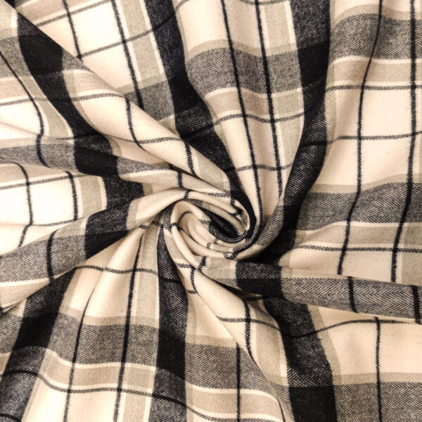 Tessuto pettinato mano lana elasticizzato motivo quadri blu - bianco - grigio