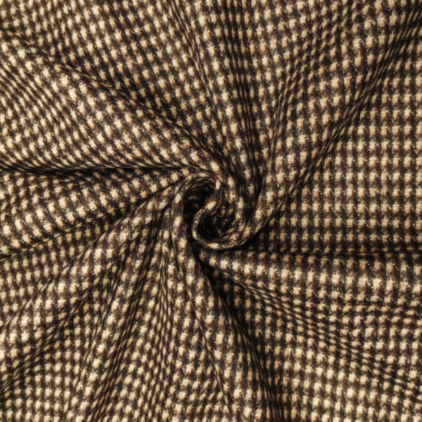 Tessuto pettinato mano lana motivo pied de poule beige - marrone