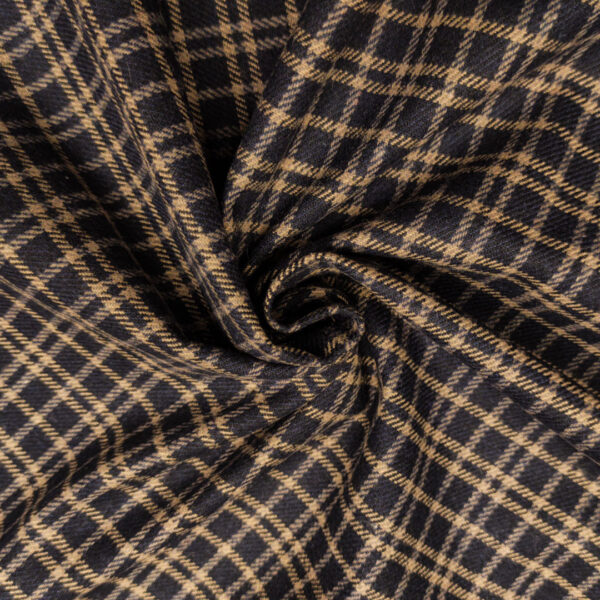 Tessuto pettinato mano lana motivo quadri blu - beige