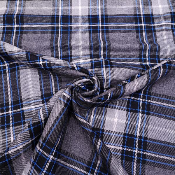 Tessuto pettinato mano lana motivo quadri nero - grigio - bluette