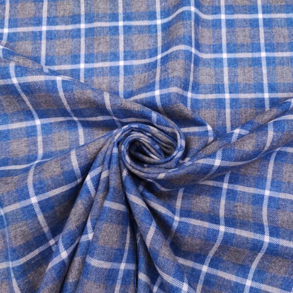 Tessuto pettinato mano lana motivo quadri bluette - grigio - bianco