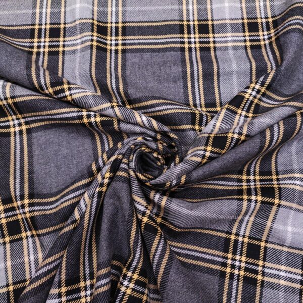 Tessuto pettinato mano lana motivo quadri grigio - giallo - nero