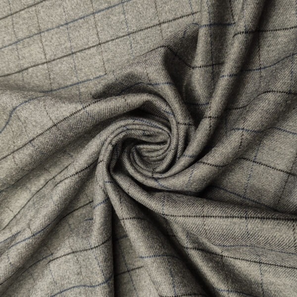 Tessuto pettinato mano lana elasticizzato motivo quadri grigio - blu - nero