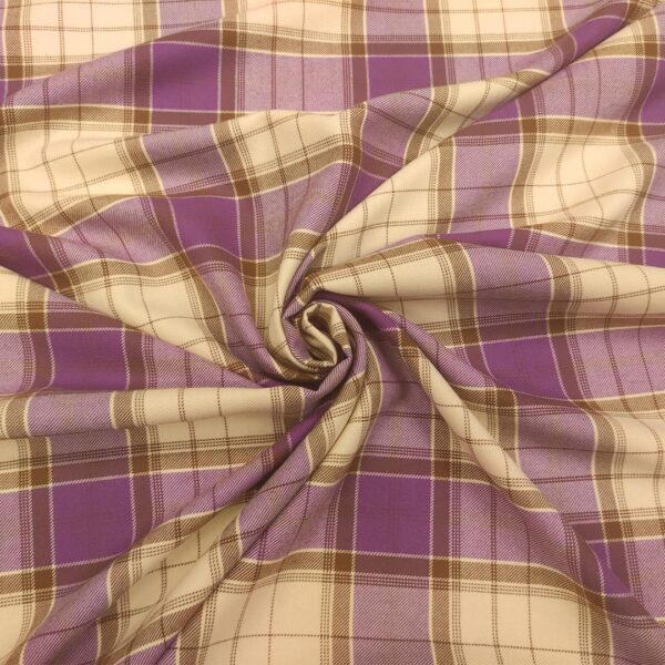 Tessuto pettinato mano lana motivo quadri lilla - viola - beige