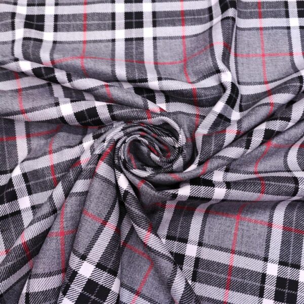 Tessuto pettinato mano lana motivo quadri rosso - grigio - nero