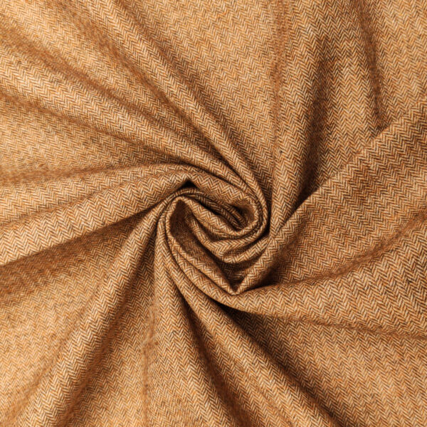 Tessuto pettinato mano lana motivo spigato tabacco - bianco