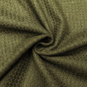 Tessuto pettinato mano lana peso giacca motivo tweed verde oliva scuro