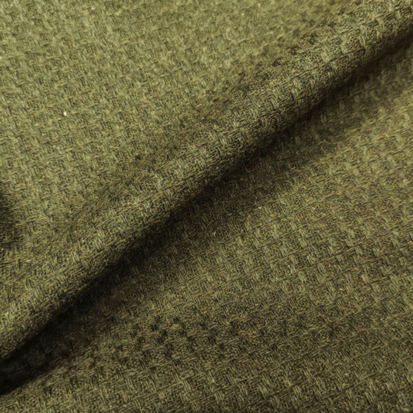 Tessuto pettinato mano lana peso giacca motivo tweed verde oliva scuro