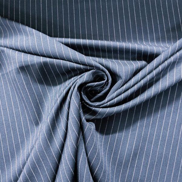 Tessuto pettinato motivo gessato blu notte - bianco