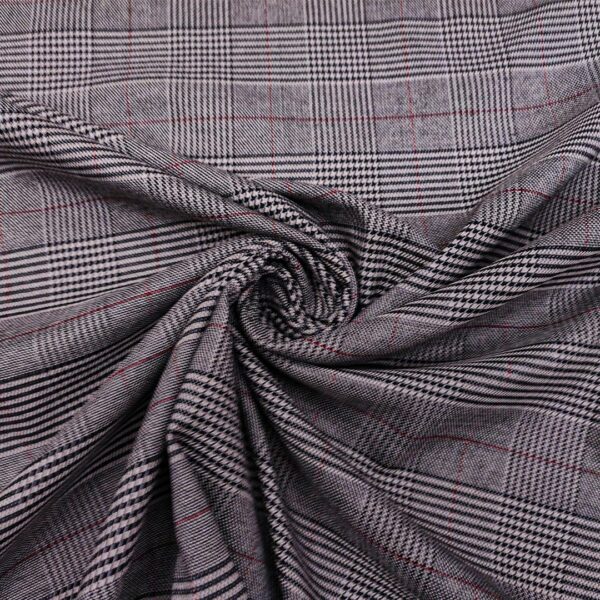Tessuto pettinato motivo principe di galles rosso - grigio - nero