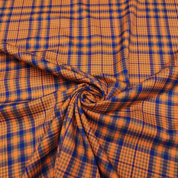Tessuto pettinato motivo quadri arancione - blu elettrico - verde
